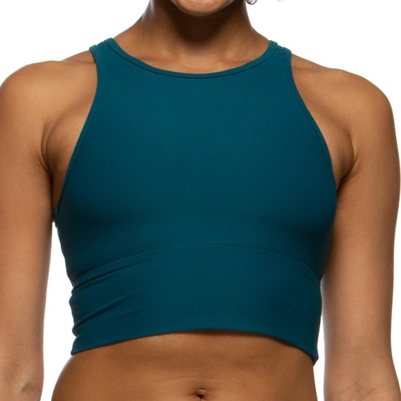 NWOT Jolyn Sarae Longline Sports Bra / Crop Top in Peacock, XS - Picture 3 of 3